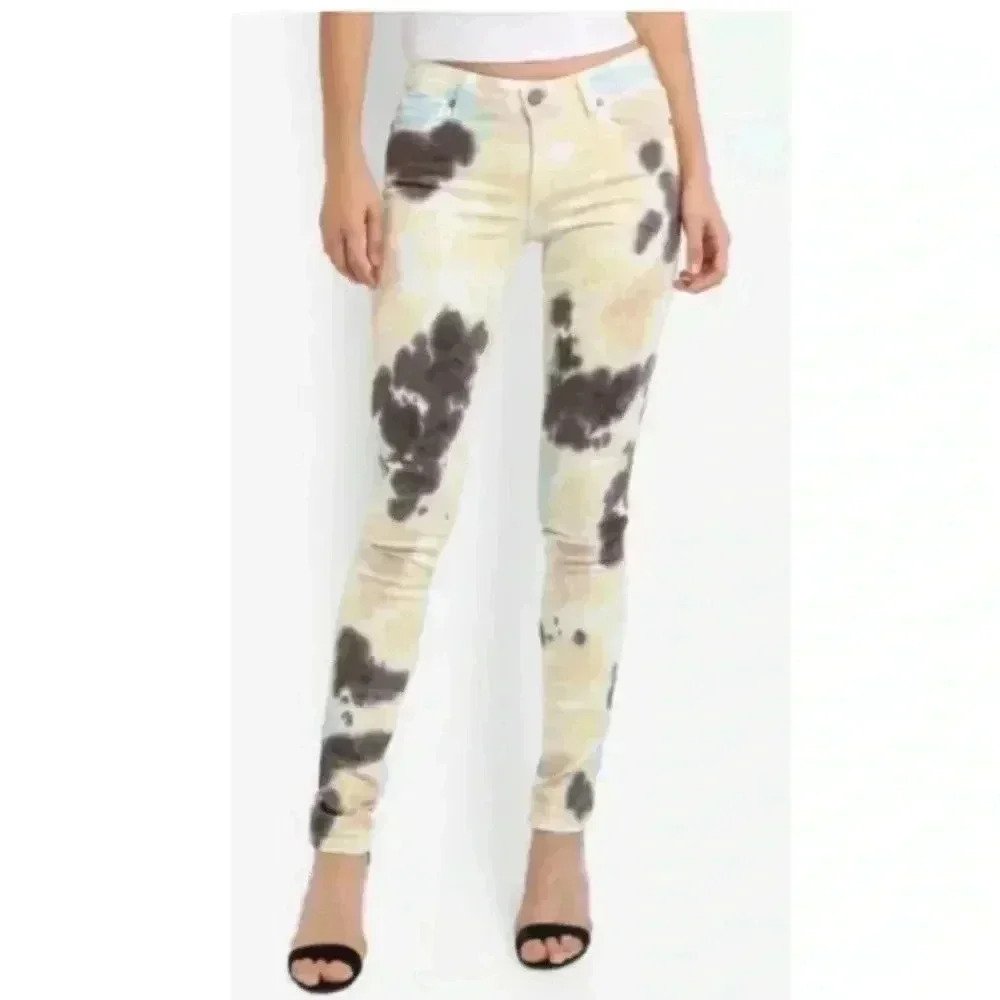 Women PAIGE DENIM tan Blue Black Verdugo Tie Dyed Ultra Skinny Jeans Sz 27 X 29